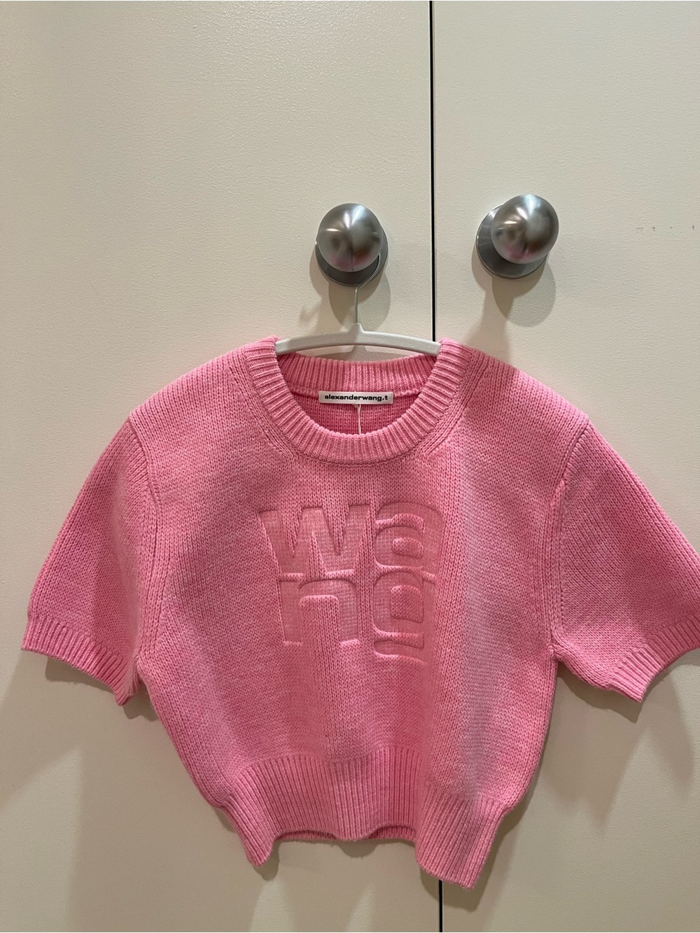 Alexander Wang Bubblegum Pink Short-Sleeve Logo Knit Sweater